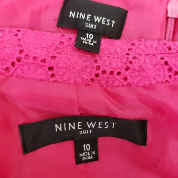 Nine West Suit Sheath Midi Dress Pink Floral Eyelet Short Sleeve Jacket - Picture 8 of 9